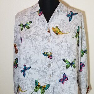Maggie Barnes Womens 16W Long Sleeve Button Up Blouse Butterflies Hippie Cottage